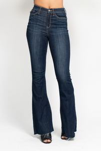 High Waist Raw Hem Flare Jeans