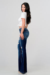 PETITE Distressed Mid Rise Stretch Flare Jeans