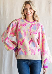 Abstract Print Knit Pullover - SIZES REMAINING: 1X & 3X