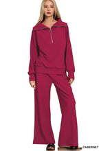 Load image into Gallery viewer, Ribbed High Neck Half Zip Pullover &amp; Pants Set - Cabernet