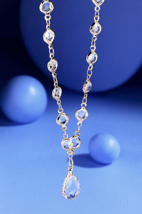 Crystal Color Beaded Necklace with Teardrop Pendant
