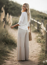 Load image into Gallery viewer, Natural - Linen Blend Tiered Wide Leg Palazzo Pants