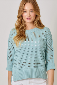 Powder Blue - Open Stitch High Low Sweater