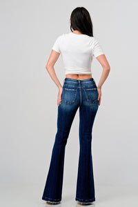 PETITE Distressed Mid Rise Stretch Flare Jeans