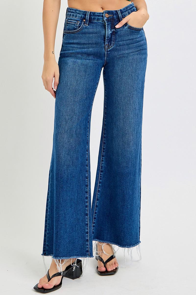 Mid Rise Tummy Control Wide Leg Jeans - Plus Size