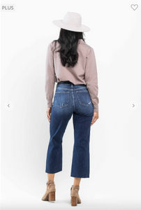 High Waist Cropped Wide Leg Jeans - Plus Size