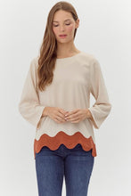 Load image into Gallery viewer, Solid Top with Contrasting Swirl Hem