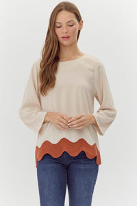 Solid Top with Contrasting Swirl Hem