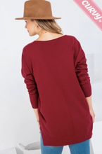 Load image into Gallery viewer, Burgundy - Cozy V Neck Sweater - Plus Size