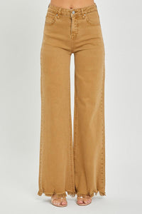 Mocha - High Rise Wide Leg Frayed Hem Pants