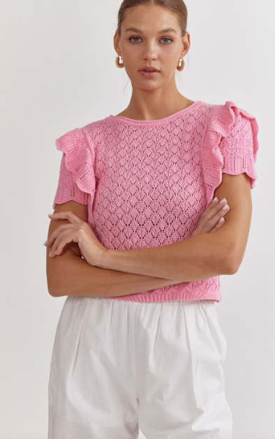 Knit Round Neck Sweater - Candy Pink