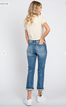 Load image into Gallery viewer, PETITE High Rise Straight Fit Jeans with Cuffed Hem