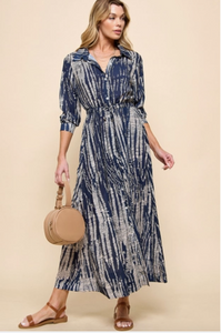 Tie Dye Maxi Dress - Navy/Taupe