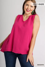 Load image into Gallery viewer, Magenta Sleeveless V Neck Frayed Top - Plus Size