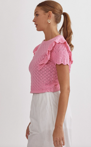 Knit Round Neck Sweater - Candy Pink