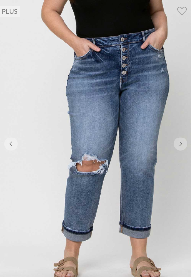 High Rise Cuffed Boyfriend Jeans - Plus Size