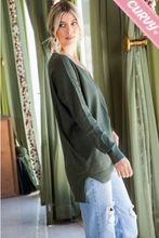 Load image into Gallery viewer, Olive - Cozy V Neck Sweater - Plus Size