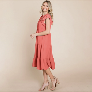 Terracotta V Neck Tiered Midi Dress - Plus Size