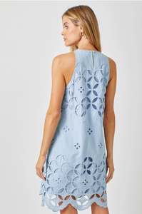 Blue - Halter Neck Lace Dress