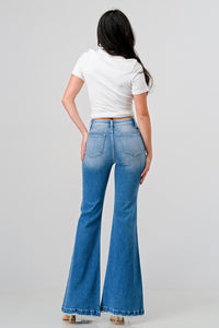 PETITE Distressed Super High Rise 70's Inspired Flare Jeans