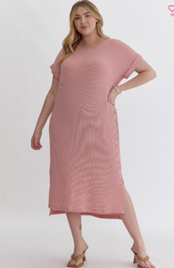 Dusty Pink Ribbed Midi Dress - Regular and Plus Size