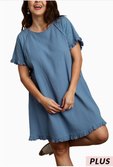 Denim Blue Cotton Gauze Dress - Plus Size