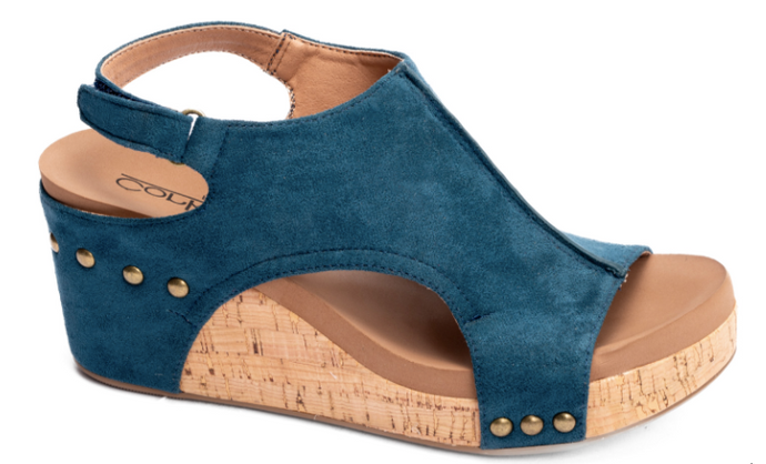 Teal Faux Suede Carley Wedge Sandals by Corkys