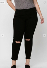 Load image into Gallery viewer, Mid Rise Distressed Knee Crop Skinny Jeans - Plus Size