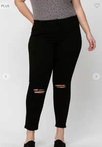 Mid Rise Distressed Knee Crop Skinny Jeans - Plus Size