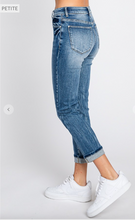 Load image into Gallery viewer, PETITE High Rise Straight Fit Jeans with Cuffed Hem