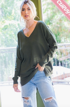 Load image into Gallery viewer, Olive - Cozy V Neck Sweater - Plus Size