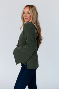 Olive - Love It Round Neckline Textured Top