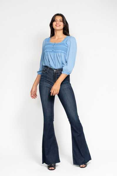 High Waist Raw Hem Flare Jeans