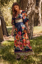 Load image into Gallery viewer, Floral Border Printed Maxi Dress - Navy Multi - Plus Size