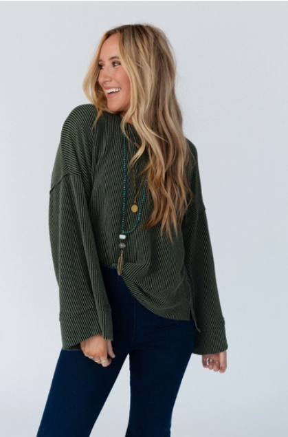 Olive - Love It Round Neckline Textured Top