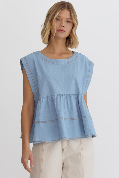 Light Denim Peplum Top