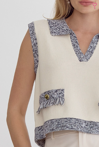 Cream Cropped Sleeveless Top