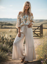 Load image into Gallery viewer, Natural - Linen Blend Tiered Wide Leg Palazzo Pants