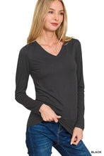 Load image into Gallery viewer, Brushed Microfiber Long Sleeve V Neck Tee - Available in 4 Colors