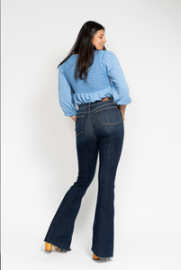 High Waist Raw Hem Flare Jeans