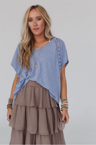 Camden Lace V Neck Top - Denim