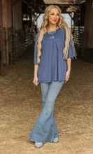 Load image into Gallery viewer, Navy - Ribbed Relaxed Boyfriend Shirt with Pocket Detail