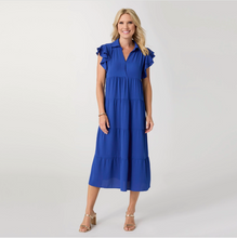 Load image into Gallery viewer, Kendall Flutter Sleeve V Neck Tiered Dress - Cobalt