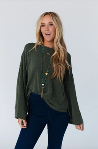 Olive - Love It Round Neckline Textured Top