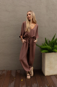 New Love Relaxed Drawstring Jumpsuit - Mocha