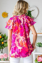 Load image into Gallery viewer, Floral Print Tie Neck Ruffle Tiered Sleeve Blouse