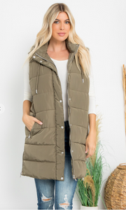 Hand Stuffed Silky Polyfill Puffer Vest - Olive