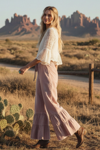 Load image into Gallery viewer, Stone Washed Woven Tiered Ruffle Wide Leg Pants