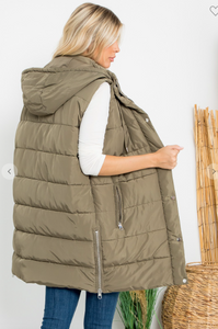 Hand Stuffed Silky Polyfill Puffer Vest - Olive