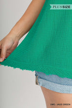 Load image into Gallery viewer, Jade Green Sleeveless V Neck Frayed Top - Plus Size